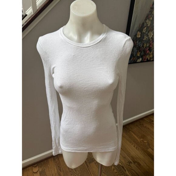 GOLDIE LONG SLEEVE VARIEGATED RIB TEE White Size XS - Picture 1 of 2